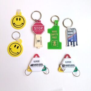 Vtg USPS Keychain Lot Multicolor Postal Service Safety Mailbox Smiley 6pc
